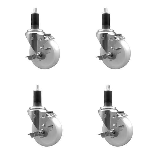 4'' Nylon Swivel 1-1/4'' Expanding Stem Caster Set with Brake, 4PK